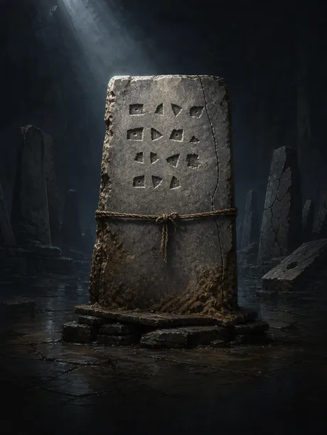 Une stèle exhumée, couverte de signes gravés.