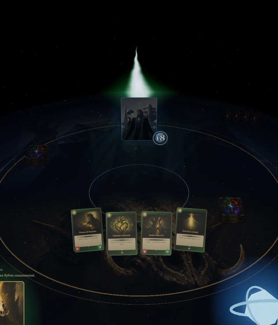 The Rift, a beam of light rising from the table towards the sky.