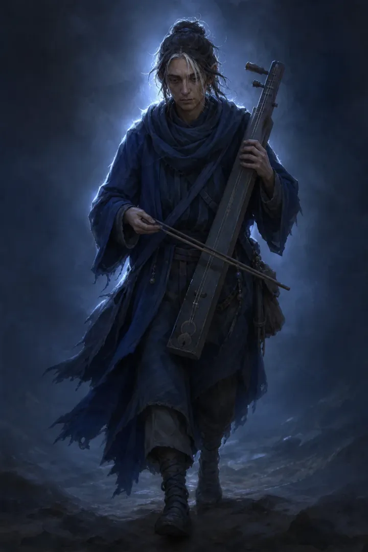 Sixth, an androgynous figure carrying an instrument.